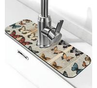 Entemne Vintage Giornale Farfalla Rubinetto Mat per Lavello Della Cucina Assorbente Splash Guard Drip Catcher Vassoio Rubinetto Drenaggio Pad Tap Mat per Bagno Contatore
