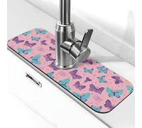Entemne Viola Blu Farfalla Rosa Rubinetto Tappetino per Lavello da Cucina Assorbente Splash Guard Drip Catcher Vassoio Rubinetto Drenaggio Pad Tap Mat per Bagno Contatore