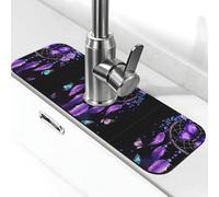 Entemne Viola Farfalla Acchiappasogni Rubinetto Tappetino per Lavello da Cucina Assorbente Splash Guard Drip Catcher Vassoio Rubinetto Drenaggio Pad Tap Mat per il bancone del bagno