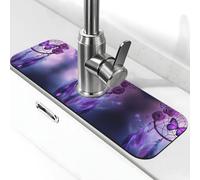 Entemne Viola Farfalla Rose Acchiappasogni Rubinetto Tappetino per Lavello da Cucina Assorbente Splash Guard Drip Catcher Vassoio Rubinetto Drenaggio Pad Tap Mat per il bancone del bagno