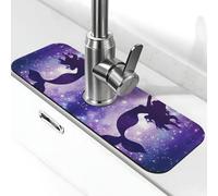 Entemne Viola Galaxy Sirena Silhouette Rubinetto Tappetino per Lavello da Cucina Assorbente Splash Guard Drip Catcher Vassoio Rubinetto Drenaggio Pad Tap Mat per il bancone del bagno
