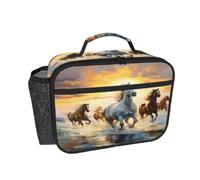 Entemne Wild Horses Running Sea Beach Borsa termica per il pranzo, per donne, uomini, bambini, a tenuta stagna, termica, per lavoro, scuola, picnic, pendolari, riutilizzabile