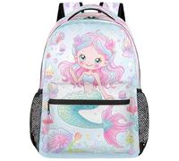 Entemne Zaino per la scuola per bambini e bambine, con motivo a sirena, con conchiglie marine colorate, zaino grande per la scuola elementare e secondaria, impermeabile, leggero, per adolescenti