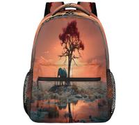 Entemne Zaino per la scuola per bambini per ragazzi e ragazze, con elefante africano al tramonto e albero, zaino grande per scuola elementare secondaria, impermeabile, leggero, per adolescenti, viaggi