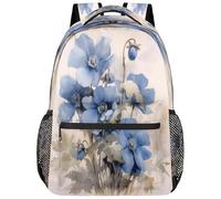Entemne Zaino per la scuola per bambini per ragazzi e ragazze, con fiori di papavero blu, grande zaino per la scuola elementare secondaria, impermeabile, leggero, per ragazzi, viaggi, escursionismo