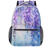 Entemne Zaino per la scuola per bambini per ragazzi e ragazze, con fiori viola, pittura ad acquerello, zaino grande per scuola primaria secondaria, impermeabile, leggero, per adolescenti, viaggi