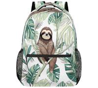 Entemne Zaino per la scuola per bambini per ragazzi e ragazze, grazioso bradipo tropicale con foglie di palma tropicale, zaino grande per la scuola elementare secondaria, impermeabile, leggero, per