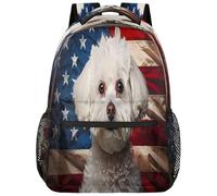 Entemne Zaino per la scuola per bambini per ragazzi e ragazze, grazioso cane con bandiera degli Stati Uniti, zaino grande per scuola elementare secondaria, impermeabile, leggero, per adolescenti
