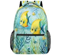 Entemne Zaino per la scuola per bambini per ragazzi e ragazze, grazioso zaino con pesci tropicali, oceano, mare, acquerello, grande, per scuola elementare, secondaria, impermeabile, leggero, per