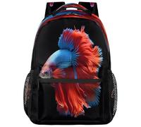 Entemne Zaino per la scuola per bambini per ragazzi e ragazze, rosso blu Betta Fish nero, zaino grande per scuola elementare secondaria impermeabile leggero per ragazzi viaggi escursionismo