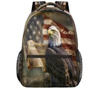 Entemne Zaino per la scuola per bambini per ragazzi e ragazze, stile retrò, bandiera americana, aquila, uccello, grande, per scuola elementare, secondaria, impermeabile, leggero, per adolescenti