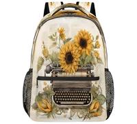 Entemne Zaino per la scuola per bambini per ragazzi e ragazze, stile vintage, con girasole e macchina da scrivere, zaino grande per la scuola elementare e secondaria, impermeabile, leggero, per