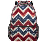 Entemne Zaino per la scuola per bambini, ragazzi e ragazze, con strisce a zigzag blu, rosso, grande, per scuola elementare, secondaria, impermeabile, leggero, per adolescenti, viaggi, escursionismo