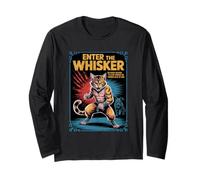 Enter the Whisker Martial Arts Cat Action Poster Parodia Maglia a Manica
