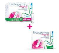 Enterogermina Viaggi, Integratore Alimentare per Regolarità Intestinale con Probiotici e Vitamina A, B12, B6, B9 e Vitamina D, con edulcorante 36 bustine Gusto Fragola