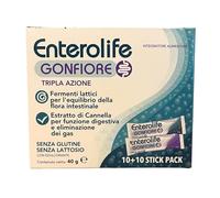 Enterolife Gonfiore Integratore Fermenti Lattici Probiotici con FOS, Cannella ed Enzimi Digestivi DigeZyme® - Tripla Azione per Equilibrio Flora Intestinale, Digestione e Gas - 20 Stick Pack