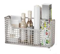 Entgoinggo Cestino portaoggetti da appendere sopra la porta dell'armadio, in rete metallica, organizer per cucina, accessori per la pulizia, facile da installare, 27 x 7 x 14,5 cm (argento)