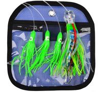 Entgoinggo Esca a forma di calamaro in plastica morbida con gonna in silicone per pesca in acqua salata, esca a forma di polpo per tonno, marlin, pesce spada e sgombro (23 cm verde)