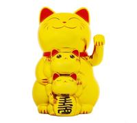 Entgoinggo Gatto portafortuna a energia solare, automatico, ornamento a batteria, decorazione da scrivania, per negozio, ufficio, casa, simbolo di buona fortuna (oro)