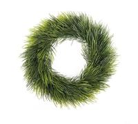 Entgoinggo Ghirlanda artificiale rotonda verde per esterni per porta d'ingresso e decorazioni per la casa, realizzata in materiale PVC che mantiene il colore e l'aspetto nel tempo (35 cm)