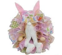 Entgoinggo Ghirlanda di coniglietto pasquale per porta, da appendere, con nastro, in tessuto non tessuto, decorazione floreale per casa, soggiorno, matrimonio e all'aperto (1)