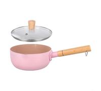 Entgoinggo Maifan Stone - Padella antiaderente per latte e zuppa, 18/20 cm, con manico in legno, casseruola in alluminio con coperchio, per cucinare e versare senza fuoriuscite (rosa, 18 cm)