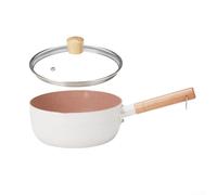 Entgoinggo Maifan Stone - Padella antiaderente per latte e zuppa, 18/20 cm, con manico in legno, casseruola in alluminio con coperchio, per cucinare e versare senza fuoriuscite (bianco, 18 cm)
