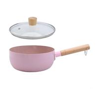 Entgoinggo Maifan Stone - Padella antiaderente per latte e zuppa, 18/20 cm, con manico in legno, casseruola in alluminio con coperchio, per cucinare e versare senza fuoriuscite (rosa, 20 cm)