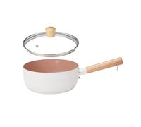 Entgoinggo Maifan Stone - Padella antiaderente per latte e zuppa, 18/20 cm, con manico in legno, casseruola in alluminio con coperchio, per cucinare e versare senza fuoriuscite (bianco, 20 cm)