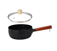 Entgoinggo Maifan Stone - Padella antiaderente per latte e zuppa, 18/20 cm, con manico in legno, casseruola in alluminio con coperchio, per cucinare e versare senza fuoriuscite (nero, 20 cm)