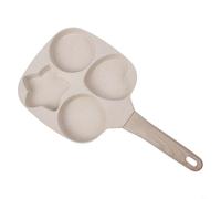 Entgoinggo Padella antiaderente per hamburger, utensile da cucina a quattro fori, in lega di alluminio, manico in ferro, compatibile con fornelli a induzione, gadget da cucina (beige)