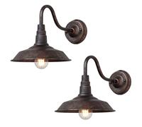 ENTHERONIC 2 Pezzi IP54 Impermeabile Lampada da Parete Esterna in Ferro Retro Industriale Collo D'Oca per Agriturismo - Lanterna per Patio e Porta Anteriore