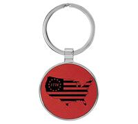 Enthoozies 1776 USA Flag Map Patriottica inciso laser similpelle portachiavi zaino Pull - 3,8 x 7,6 cm, Rosso, 1.5" x 3"