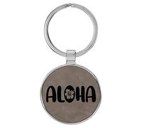 Enthoozies Aloha - Portachiavi in similpelle con incisione laser, 3,8 x 7,6 cm, Grigio, 1.5" x 3"