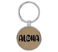 Enthoozies Aloha - Portachiavi in similpelle con incisione laser, 3,8 x 7,6 cm, Marrone chiaro, 1.5" x 3"