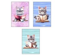 Enthoozies Calamite da frigorifero con gattino che legge caffè, 6,3 x 8,9 cm, confezione da 3