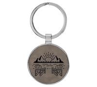 Enthoozies Lake Life Sunset Adirondack Sedie inciso al laser in similpelle portachiavi zaino Pull - 3,8 x 7,6 cm, Grigio, 1.5" x 3"