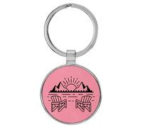 Enthoozies Lake Life Sunset Adirondack Sedie inciso al laser in similpelle portachiavi zaino Pull - 3,8 x 7,6 cm, Rosa, 1.5" x 3"