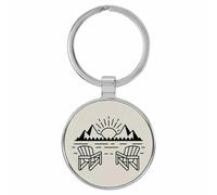 Enthoozies Lake Life Sunset Adirondack Sedie inciso al laser in similpelle portachiavi zaino Pull - 3,8 x 7,6 cm, bianco, 1.5" x 3"