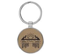Enthoozies Lake Life Sunset Adirondack Sedie inciso al laser in similpelle portachiavi zaino Pull - 3,8 x 7,6 cm, Marrone chiaro, 1.5" x 3"