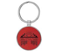 Enthoozies Lake Life Sunset Adirondack Sedie inciso al laser in similpelle portachiavi zaino Pull - 3,8 x 7,6 cm, Rosso, 1.5" x 3"