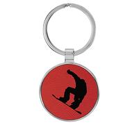 Enthoozies Portachiavi in similpelle con silhouette di snowboarder inciso al laser, 3,8 x 7,6 cm, Rosso, 1.5" x 3"