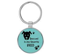 Enthoozies Rescued is my Favorite Breed Puppy Dog inciso al laser, in similpelle, portachiavi per zaino, 3,8 x 7,6 cm, Verde acqua, 1.5 x 3 Inches