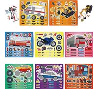 ENTHUR 24 fogli fai da te adesivi per il viso per bambini, con ambulanza edile, camion dei pompieri, auto della polizia, jeep, treno, fai da te