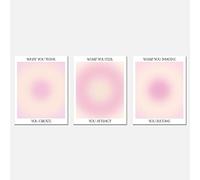 Enthusiasm Set di 3 poster da parete con motivo "What You Think You Become Pink Aura Energy Gradient minimalista", stampe positive e spirituali, senza cornice (40 x 60 cm)