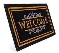 Entrando Welcome Zerbino in cocco per porta di casa, interno ed esterno, resistente alle intemperie, antiscivolo, anche come decorazione per porta o regalo, nero, 40 x 70 cm