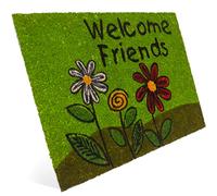 Entrando Zerbino in cocco Fiori & Welcome Friends per la porta di casa, interno, esterno, robusto, resistente alle intemperie, antiscivolo, anche come decorazione per porta, regalo di inaugurazione