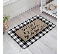 Entrata Zerbino 40X60Cm, Funny Word Linen Texture Rustic Black And White Check Tappetino Da Bagno Resistente Tappeto Da Bagno Per Giardino Interno Cortile