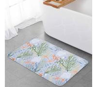 Entrata Zerbino 40X60Cm, Green Coral Ocean Summer Shell Starfish Coastal Beach Tappetini Lavabile Tappeto Da Bagno Per Interno Ingresso Camera