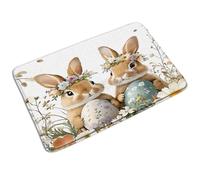 Entrata Zerbino Happy Easter Rabbit Bunny Eggs Spring Florwers Plant, Indistruttibile Tappetini Da Bagno Divertenti Tappeto Ingresso 40X60Cm Per Casa Cortile Giardino